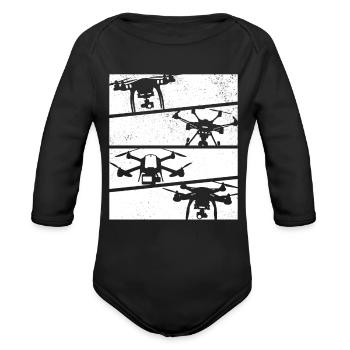 Retro Drone Quadcopter Drone - Retro Drone - Organic Long Sleeve Baby Bodysuit - black - Front