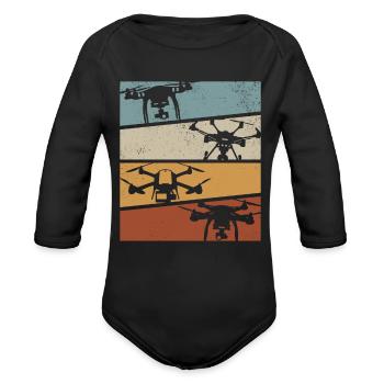 Drones Racing Quadcopter Drone Pilot - Retro Drone - Organic Long Sleeve Baby Bodysuit - black - Front