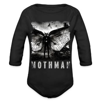 Mothman Distressed Creepy Sighting Photo Cryptid - Organic Long Sleeve Baby Bodysuit - black - Front