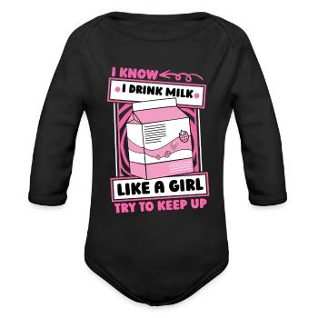Milk Girl - Organic Long Sleeve Baby Bodysuit - black - Front