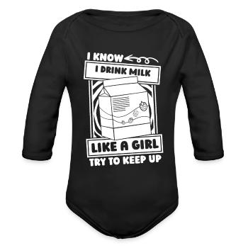 Milk Girl - Organic Long Sleeve Baby Bodysuit - black - Front