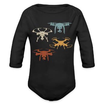 Retro Drones Vintage Drone Pilot - Organic Long Sleeve Baby Bodysuit - black - Front