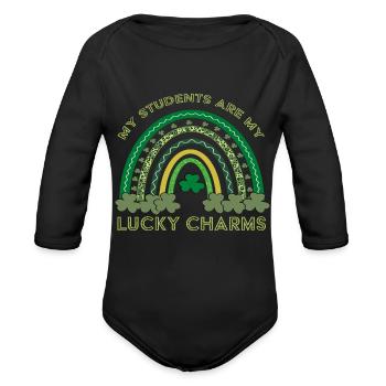 My Students Are My Lucky Charms - Organic Long Sleeve Baby Bodysuit - black - Front