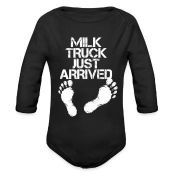Milk Funny Milk Truck - Organic Long Sleeve Baby Bodysuit - black - Front