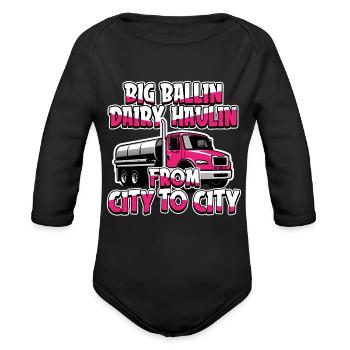 Milk Milk Truck - Organic Long Sleeve Baby Bodysuit - black - Front