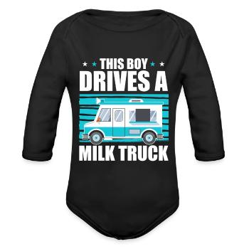 Milk Milk Truck - Organic Long Sleeve Baby Bodysuit - black - Front