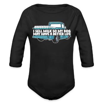 Milk Dog Milk Truck - Organic Long Sleeve Baby Bodysuit - black - Front