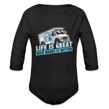 Milk Milkman Milk Truck - Organic Long Sleeve Baby Bodysuit - black - Front