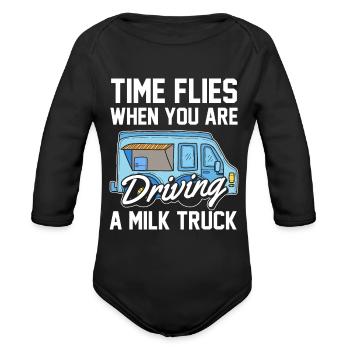 Milk Funny Milk Truck - Organic Long Sleeve Baby Bodysuit - black - Front