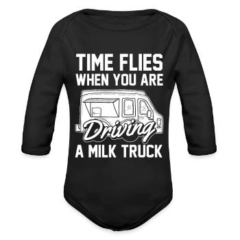 Milk Humor Milk Truck - Organic Long Sleeve Baby Bodysuit - black - Front