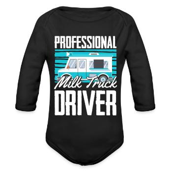 Milk Milk Truck - Organic Long Sleeve Baby Bodysuit - black - Front