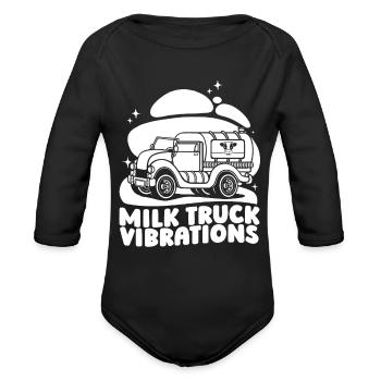 Milk Vibes Milk Truck - Organic Long Sleeve Baby Bodysuit - black - Front