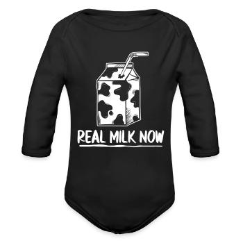 Milk Carton Milk Truck - Organic Long Sleeve Baby Bodysuit - black - Front
