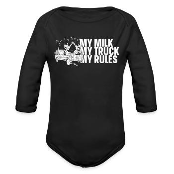 Milk Funny Milk Truck - Organic Long Sleeve Baby Bodysuit - black - Front