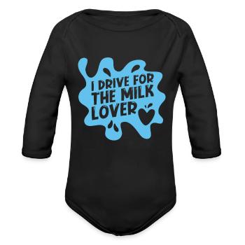 Milk Milkman Milk Truck - Organic Long Sleeve Baby Bodysuit - black - Front