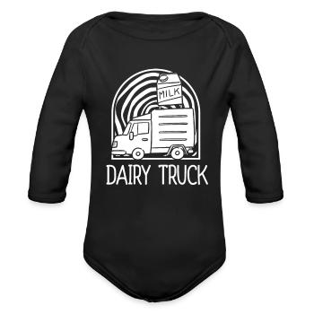 Milk Milk Truck - Organic Long Sleeve Baby Bodysuit - black - Front