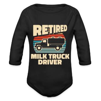 Milk Milk Truck - Organic Long Sleeve Baby Bodysuit - black - Front