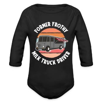 Milk Milk Truck - Organic Long Sleeve Baby Bodysuit - black - Front