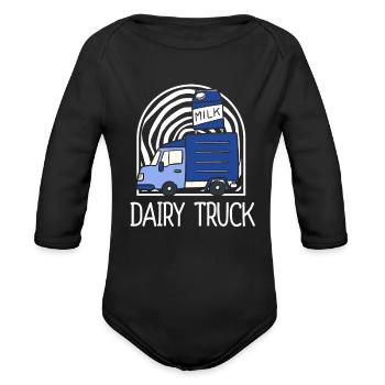 Milk Milk Truck - Organic Long Sleeve Baby Bodysuit - black - Front