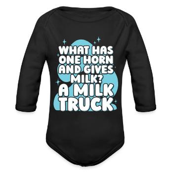 Milk Hilarious Milk Truck - Organic Long Sleeve Baby Bodysuit - black - Front