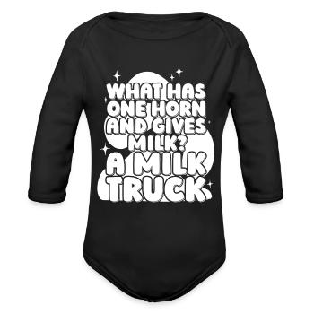 Milk Hilarious Milk Truck - Organic Long Sleeve Baby Bodysuit - black - Front