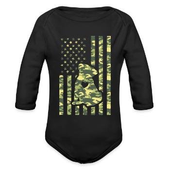 Camo Love Dog Flag America - Organic Long Sleeve Baby Bodysuit - black - Front