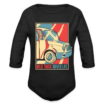 Milk Funny Milk Truck - Organic Long Sleeve Baby Bodysuit - black - Front