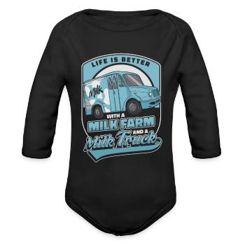 Milk Funny Milk Truck - Organic Long Sleeve Baby Bodysuit - black - Front