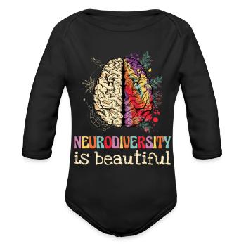 Neurodiversity Is Beautiful - Organic Long Sleeve Baby Bodysuit - black - Front