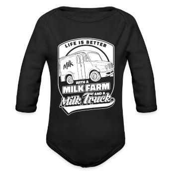 Milk Milk Truck - Organic Long Sleeve Baby Bodysuit - black - Front