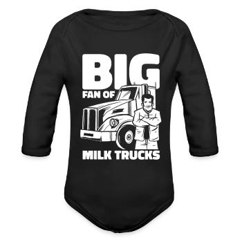 Milk Milk Truck - Organic Long Sleeve Baby Bodysuit - black - Front