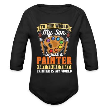 Painter To The World My Son Is Just A Painting - Organic Long Sleeve Baby Bodysuit - black - Front