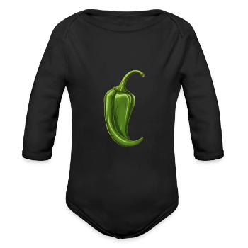 Green Chili Hot Chilli Spicy Food Pepper - Organic Long Sleeve Baby Bodysuit - black - Front