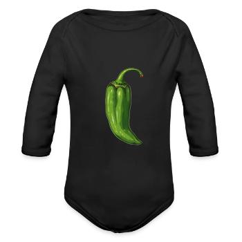 Green Chili Hot Chilli Spicy Food Pepper - Organic Long Sleeve Baby Bodysuit - black - Front