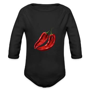 Slice Chili Hot Peppers Chilli Spice Spicy Food - Organic Long Sleeve Baby Bodysuit - black - Front
