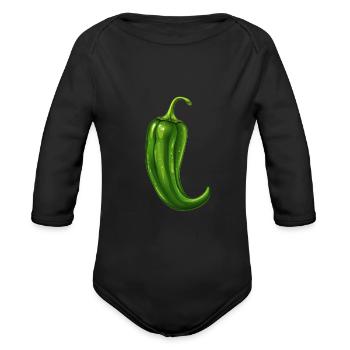 Green Chili Hot Chilli Spicy Food Pepper - Organic Long Sleeve Baby Bodysuit - black - Front
