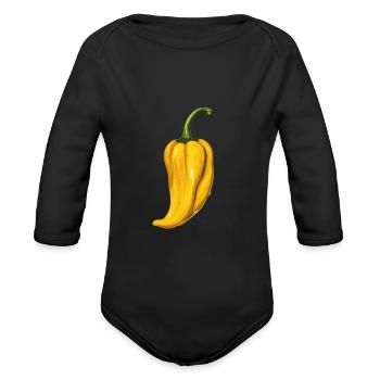 Yellow Chili Aji Amarillo Chilli Peppers Hot Spicy - Organic Long Sleeve Baby Bodysuit - black - Front