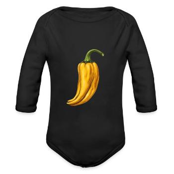 Yellow Chili Aji Amarillo Chilli Peppers Hot Spicy - Organic Long Sleeve Baby Bodysuit - black - Front