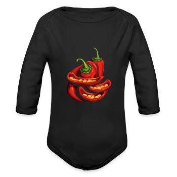 Slice Chili Hot Peppers Chilli Spice Spicy Food - Organic Long Sleeve Baby Bodysuit - black - Front