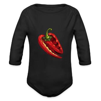 Slice Chili Hot Peppers Chilli Spice Spicy Food - Organic Long Sleeve Baby Bodysuit - black - Front