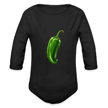 Green Chili Hot Chilli Spicy Food Pepper - Organic Long Sleeve Baby Bodysuit - black - Front