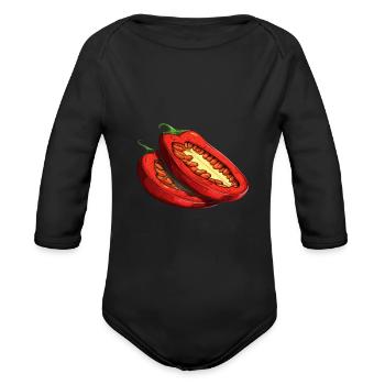 Slice Chili Hot Peppers Chilli Spice Spicy Food - Organic Long Sleeve Baby Bodysuit - black - Front