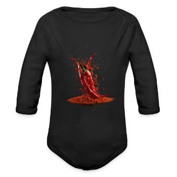 Chili Hot Peppers Chilli Flakes Spicy Pepper - Organic Long Sleeve Baby Bodysuit - black - Front