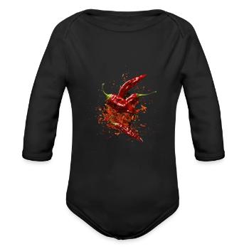Chili Hot Peppers Chilli Flakes Spicy Pepper - Organic Long Sleeve Baby Bodysuit - black - Front