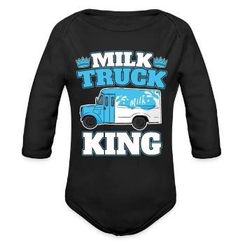 Milk King Milk Truck - Organic Long Sleeve Baby Bodysuit - black - Front