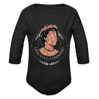 Graceful Command Retro Queen Royalty Designs - Organic Long Sleeve Baby Bodysuit - black - Front