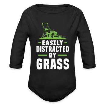 Easily Distracted By Grass - Organic Long Sleeve Baby Bodysuit - black - Front