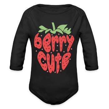 Berry Pun Fruit Fruitarian Strawberry Berry Cute - Organic Long Sleeve Baby Bodysuit - black - Front