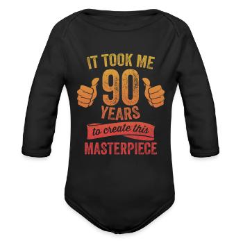Funny 90 Years Old Joke 90th Birthday Gag Pun - Organic Long Sleeve Baby Bodysuit - black - Front