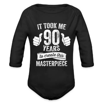 Funny 90 Years Old Joke 90th Birthday Gag Cool Pun - Organic Long Sleeve Baby Bodysuit - black - Front